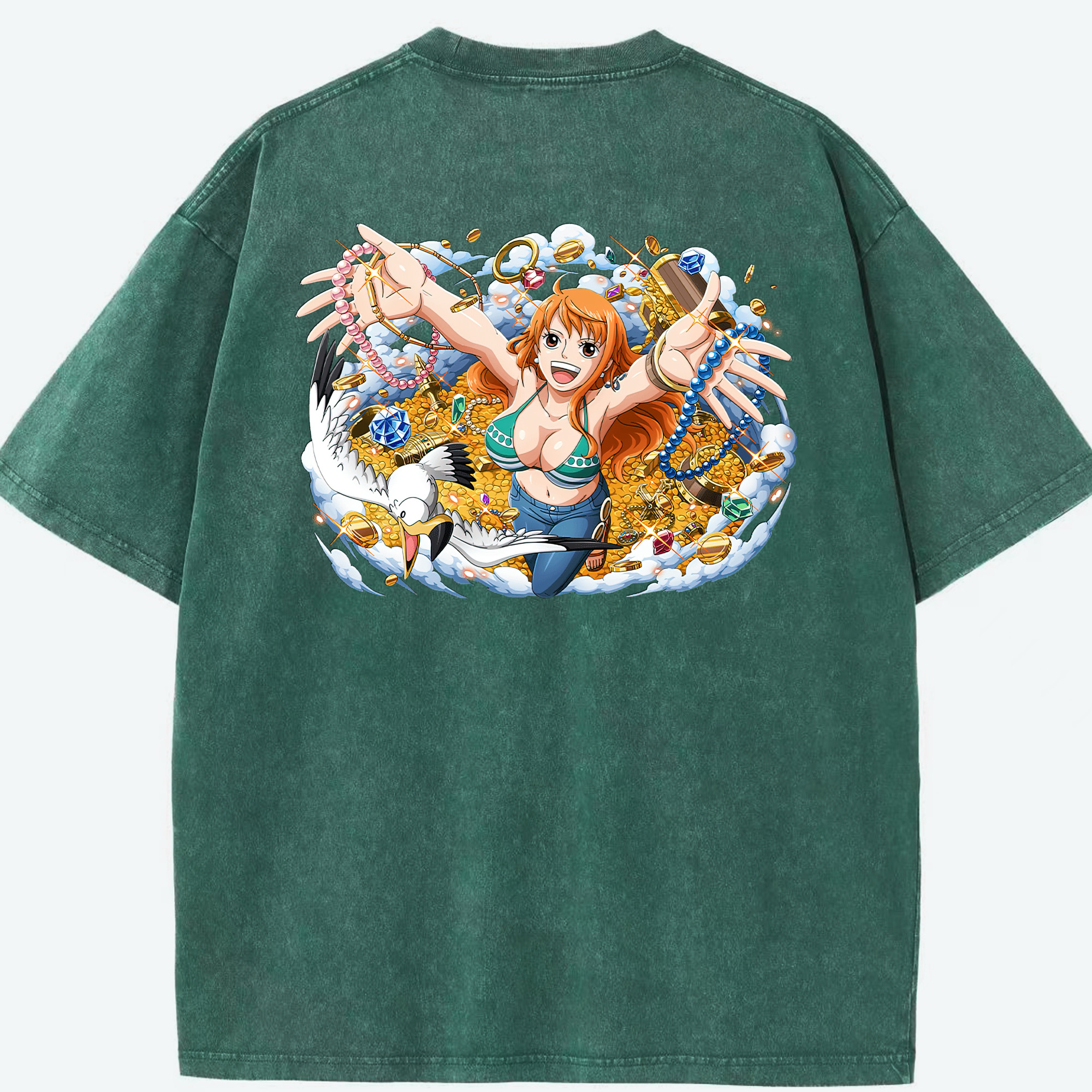 ワンピース ナミ ONE PIECE Nami 綿100% ヴィンテージ風 半袖Tシャツ（背面プリント）
